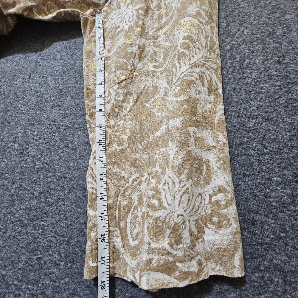 Coldwater Creek Cropped Pants Womens Size 8 Linen Blend Gold Floral‎ Wide Leg - Picture 15 of 16